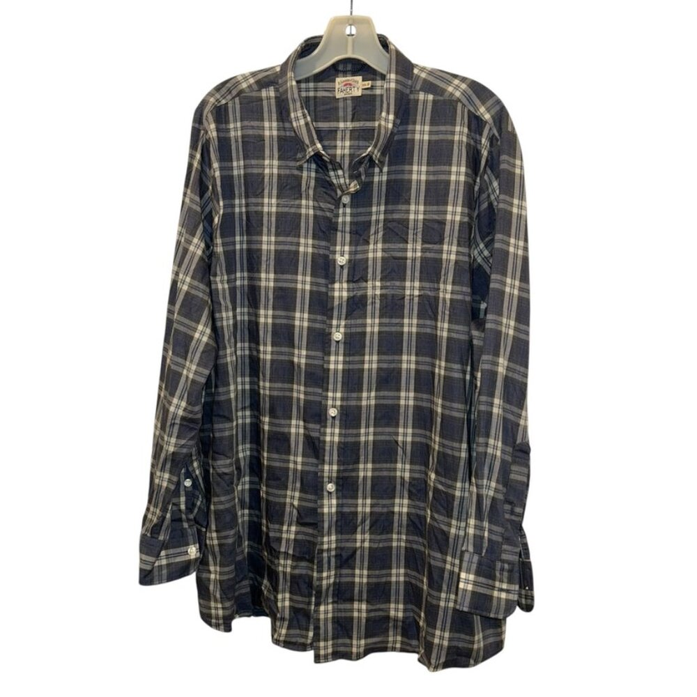 Faherty Brand light cotton blue white plaid button down shirt XXL